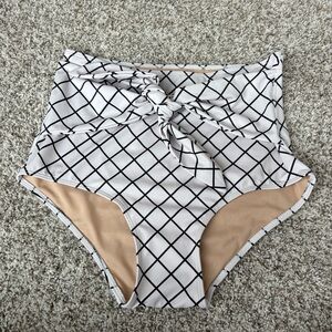 Kortni Jeane Women's High Waisted Tie Front Window Pane Bottom Size Small
